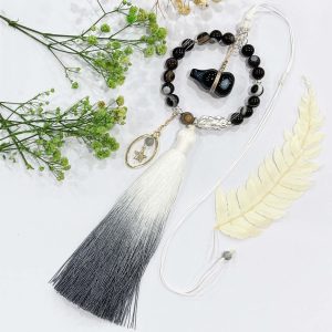 無名英雄｜打破逆境的英雄 黑色條紋瑪瑙 灰色拉長石 天珠葫蘆 999純銀轉運珠 999純銀貔貅 玉石 水晶 流蘇 吊飾 車內掛飾飾品 流蘇