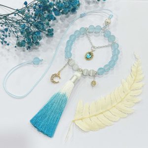 海洋公主｜就如同妳嚮往大海般，我也嚮往著陸地 999純銀轉運珠 999純銀珠 藍玉髓 白貓眼石 鈦晶 14K吊墜 玉石 水晶 流蘇 吊飾 車內掛飾飾品 流蘇