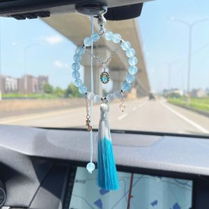 海洋公主｜就如同妳嚮往大海般，我也嚮往著陸地 999純銀轉運珠 999純銀珠 藍玉髓 白貓眼石 鈦晶 14K吊墜 玉石 水晶 流蘇 吊飾 車內掛飾飾品 流蘇