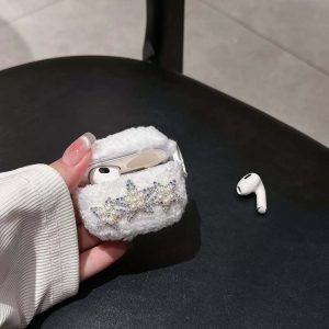 AirPodsPro 2、AirPodsPro保護殼 雪白絨毛星星耳機保護套 支援無線充電