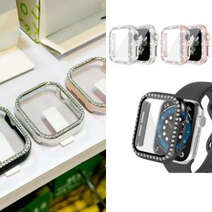 apple watch Series 7/8/9 41mm保護殼 玻璃膜+保護框 閃鑽電鍍一體式手錶防撞殼