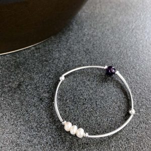 水晶手鍊｜極簡系列 無畏 紫水晶 珍珠 999純銀 990純銀彎管 玉石手鍊 手珠 手飾 飾品 手串 玉石 山水之寶
