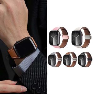 DUX DUCIS｜apple watch 44/45/49/S10/S11/S12 46mm錶帶 鋅合金磁吸扣小牛皮錶帶