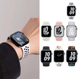 apple watch 38/40/41/S10/S11/S12 42mm錶帶 透氣洞洞 反扣款矽膠運動型錶帶