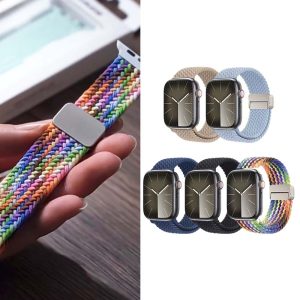 apple watch 44/45/49/S10/S11/S12 46mm錶帶 彈力編織磁吸扣錶帶