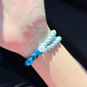 水晶手鍊｜花籤手札系列 星夜溯航 藍色條紋瑪瑙 藍色阿拉善彩虹石 立體樹脂小花 手珠 手飾 飾品 手串 玉石手鍊 山水之寶