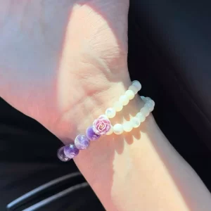 水晶手鍊｜花籤手札系列 星夜溯航 藍色條紋瑪瑙 藍色阿拉善彩虹石 立體樹脂小花 手珠 手飾 飾品 手串 玉石手鍊 山水之寶