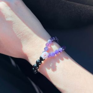 水晶手鍊｜花籤手札系列 薄紫月光 紫水晶 黑曜石 立體樹脂小花 手珠 手飾 飾品 手串 玉石手鍊 山水之寶