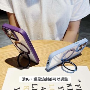 iphone 15/15pro/15promax 手機殼 清透款 賽文360度磁吸支架防摔殼 無線充電 手機支架