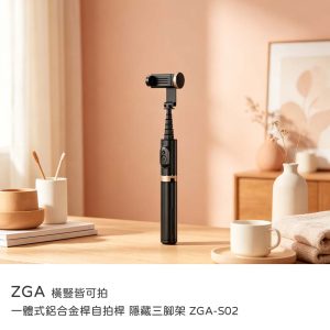 ZGA｜一體式鋁合金桿自拍桿 隱藏三腳架 ZGA-S02