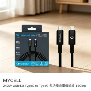 MYCELL｜240W USB4.0 TypeC to TypeC超高速充電多功能傳輸線150cm 充電線材 原廠公司貨