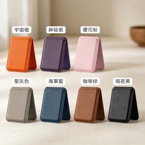 磁吸卡包支架超細纖維皮革｜磁吸卡包手機支架 附磁吸貼片 磁吸卡套磁吸手機支架票卡夾 名片夾 悠遊卡套 識別證