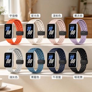 三星Fit3替換錶帶｜透氣洞洞精鋼卡扣磁吸式矽膠錶帶 替換錶帶 快拆腕帶金屬磁吸錶扣