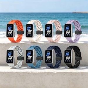三星Fit 3替換錶帶 透氣洞洞精鋼卡扣磁吸式矽膠錶帶 替換錶帶 快拆腕帶金屬磁吸錶扣